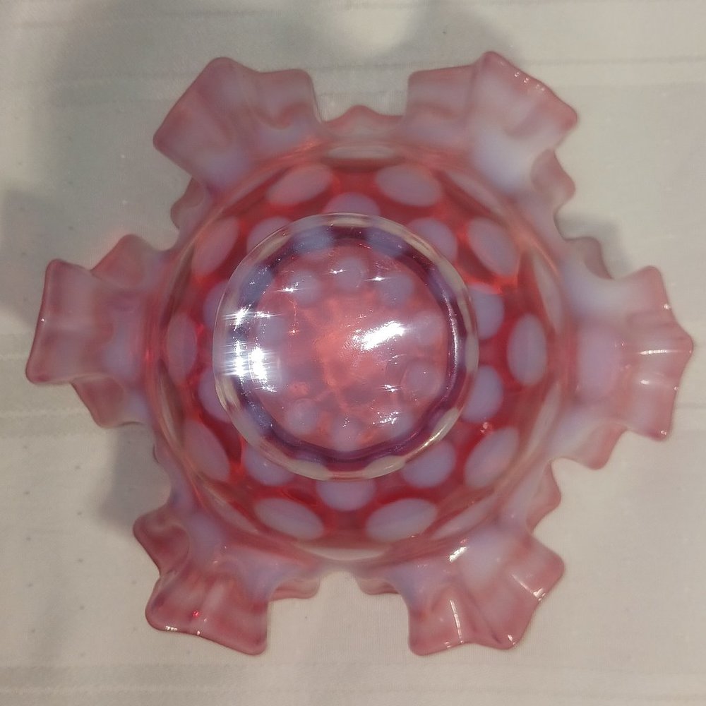 Vintage Fenton Cranberry Opalescent Coin Spot Ruffle Top Dish/Bowl - Picture 5 of 5